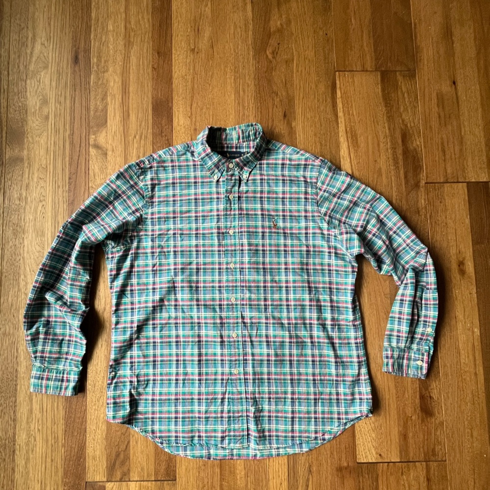 Ralph Lauren 100 Cotton Plaid Long Sleeve‎ Button Down Shirt Men’s Sz XL Preppy
